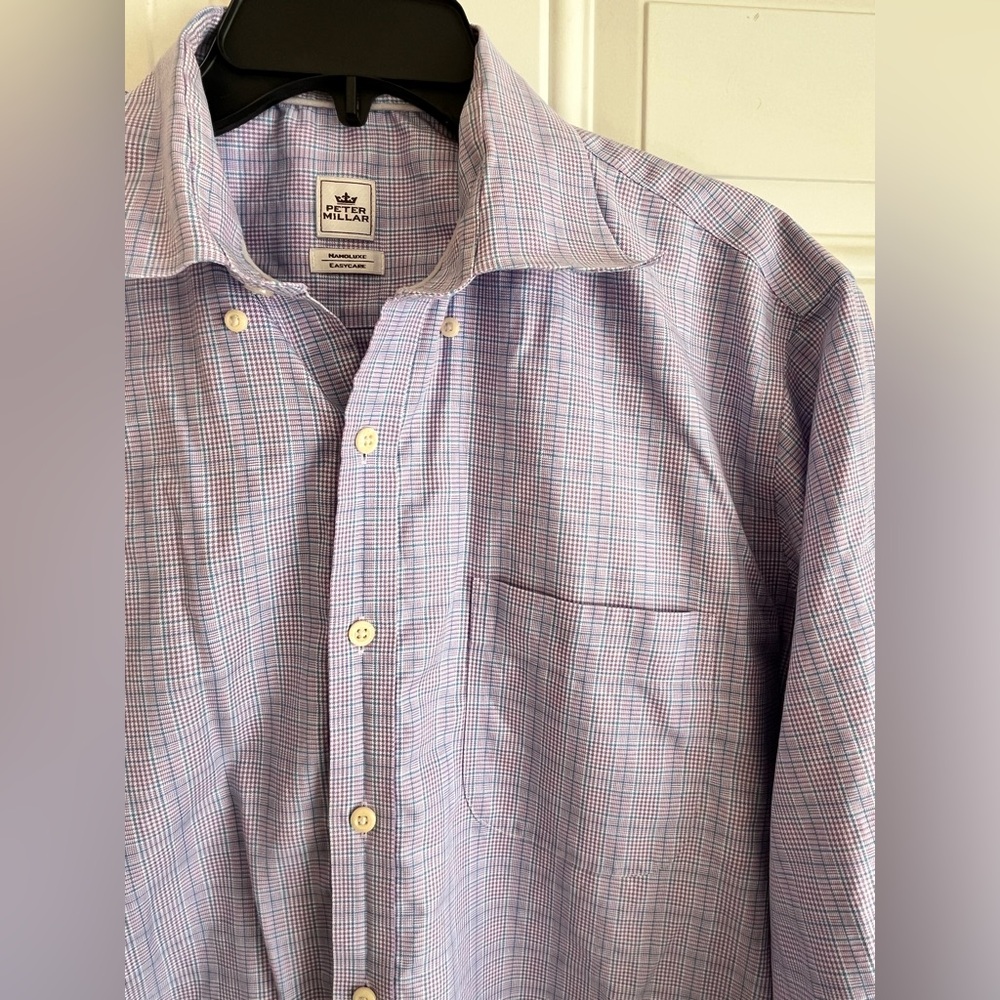Peter Millar Nanoluxe Easycare Dress Shirt Men’s L Houndstooth Purple Button Up